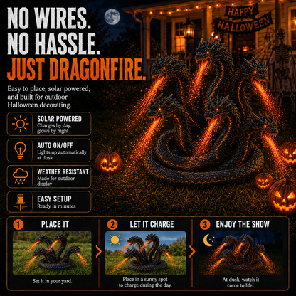 🎃 Fire-Breathing Orochi Solar Garden Light – Epic Multi-Headed Dragon Halloween Decor