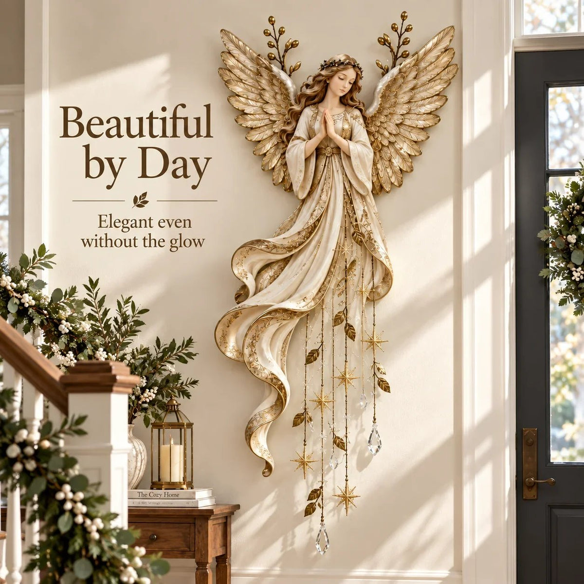 👼🌙Guardian Angel Starfall Cascade™ – Lighted Faith & Blessing Christmas Wall Decor✨