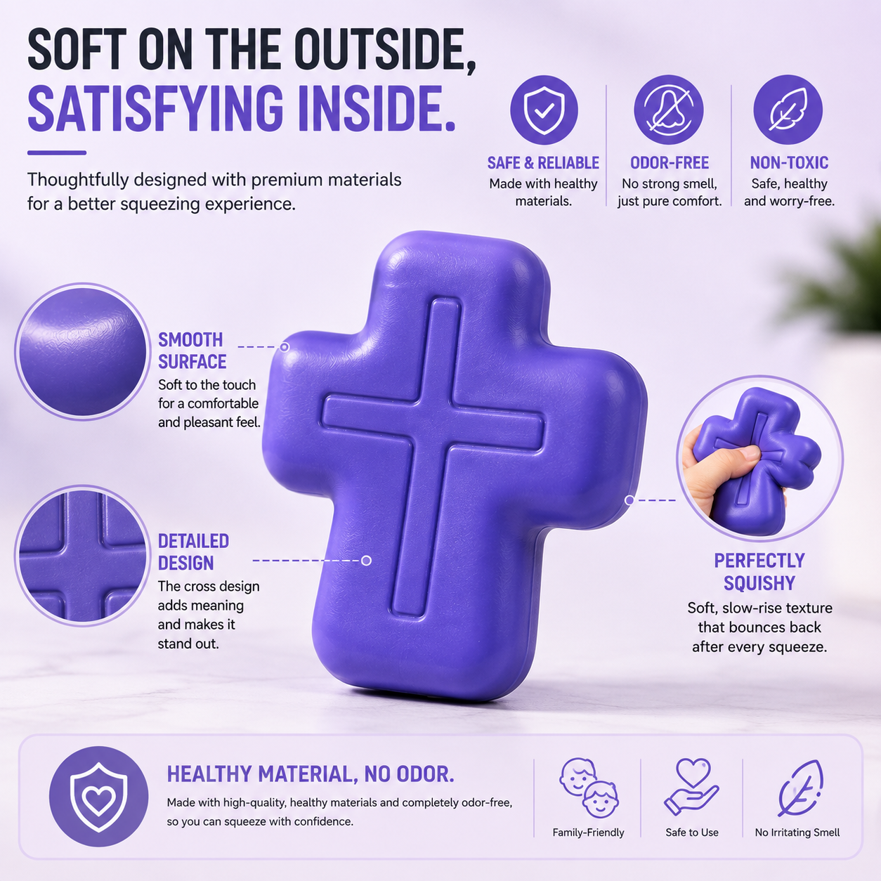 🔥Buy 1 Get 1 Free✝️ Faith-Inspired Cross Squishy – Soft, Odor-Free & Satisfying Squeeze Toy