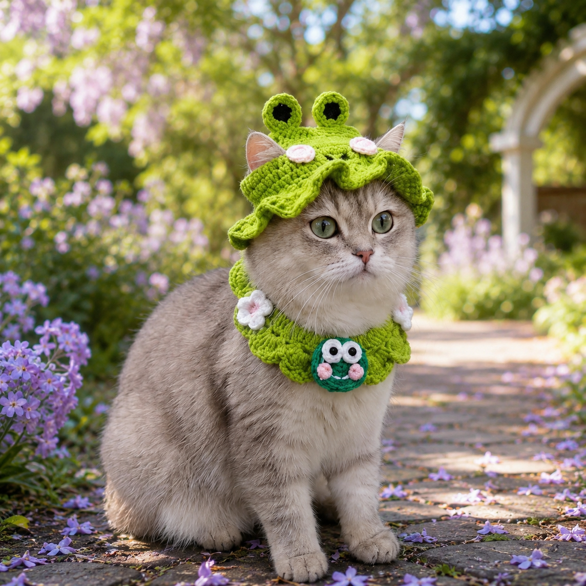 Cute frog crochet cat outfit