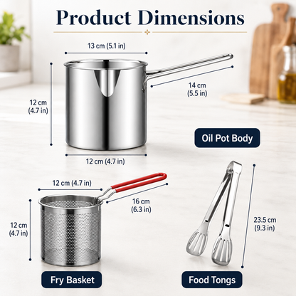 2026🔥🍟 Personal Mini Deep Fryer Set – Stainless Steel Pot with Lift-Out Draining Basket & Food Tongs