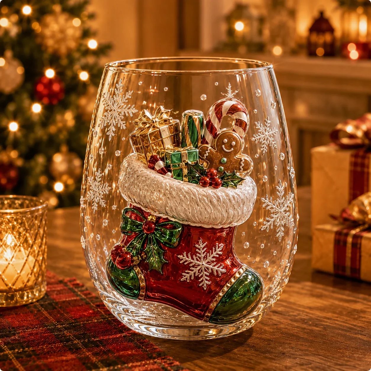✨🎅 LAST DAY 49% OFF –🎄 ✨ Magical Christmas 3D Glass Cup | Raised Festive Artwork, Sparkling Details & Holiday Gift Drinkware 🎅💎