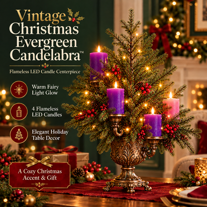 🎄Vintage Christmas Evergreen Candelabra™ – 4-Candle LED Christmas Tree Centerpiece