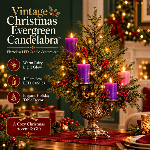 🎄Vintage Christmas Evergreen Candelabra™ – 4-Candle LED Christmas Tree Centerpiece