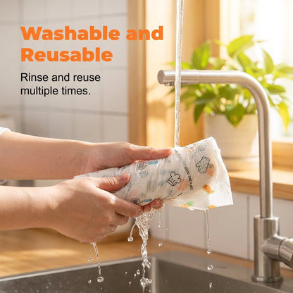 50-Piece Reusable Cleaning Cloth Roll – Washable Tear-Off Kitchen & Home Rags