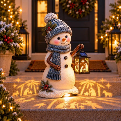 ⛄ Snowman Nativity Glow™ – Solar Christmas Step Light with Holy Family Projection