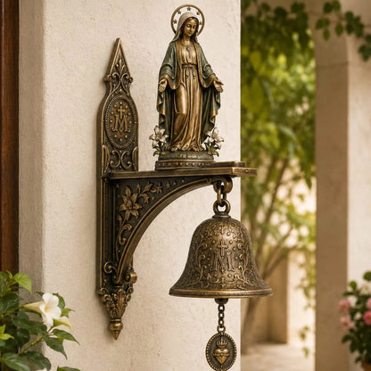 ✨Our Lady of Grace Bronze Miraculous Medal Wall Bell | 🙏Catholic Religious Home & Garden Decor"