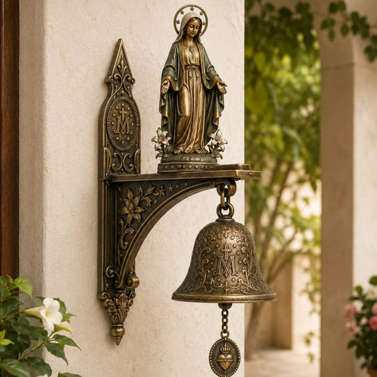 Our Lady of Grace Bronze Miraculous Medal Wall Bell | 🙏Catholic Religious Home & Garden Decor"✨