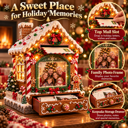 🎄 Christmas Memories™ Lighted Gingerbread House – Family Photo Frame & Letter Keepsake Box