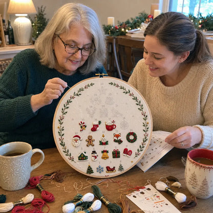 🔥Last day with huge discounts!🎄Beginner-Friendly 24-Day Christmas Tree Embroidery Kit | Complete DIY Set with Pre-Printed Fabric, Hoop, Floss, Needle & Stitch Guide Included 💕