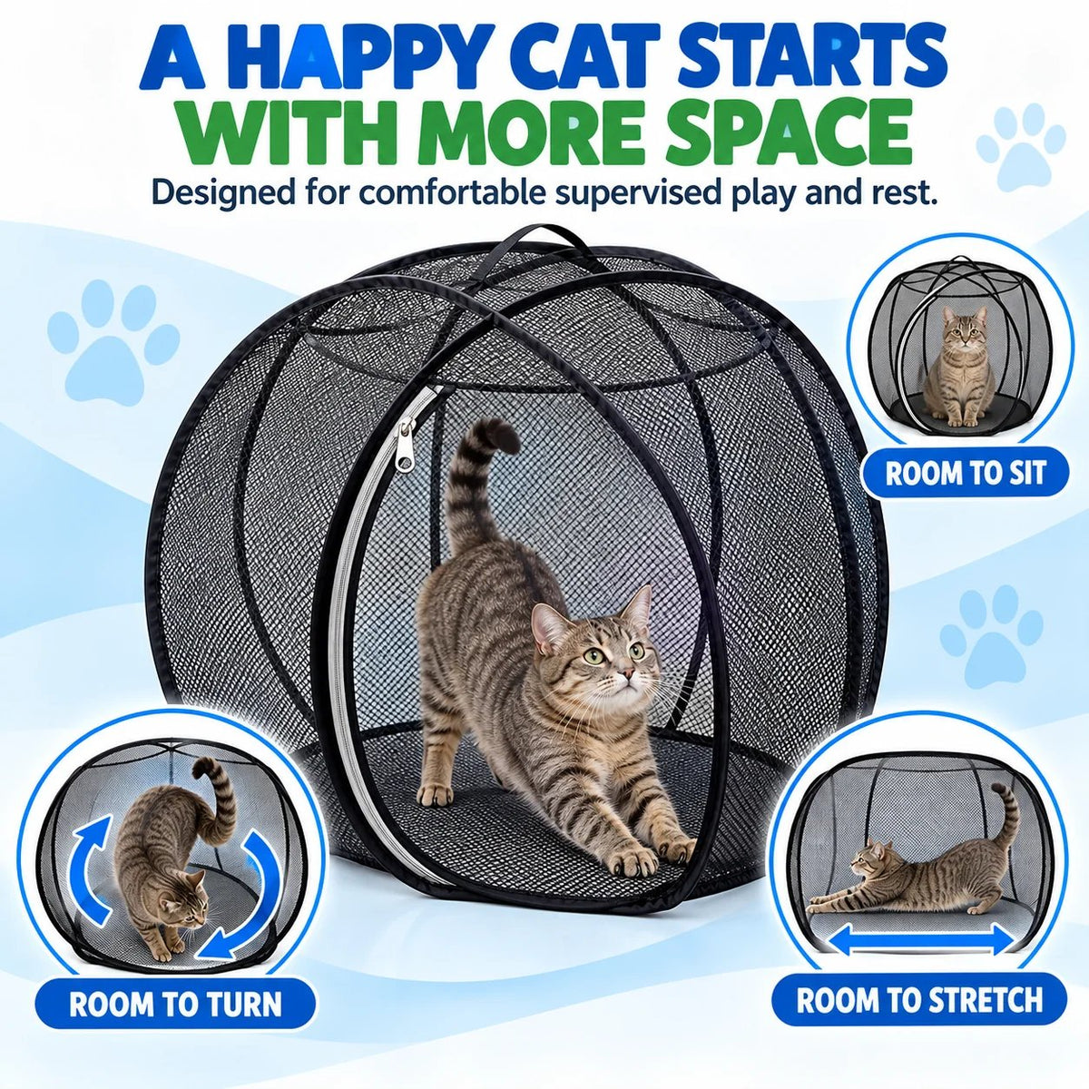 🐱 Pop Up Cat Playpen | 32-Inch Breathable Mesh Enclosure for Indoor & Outdoor Use 🌿