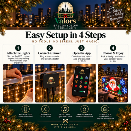 🎄 Smart Christmas Curtain Lights™ – App-Controlled Animated Holiday Window Display