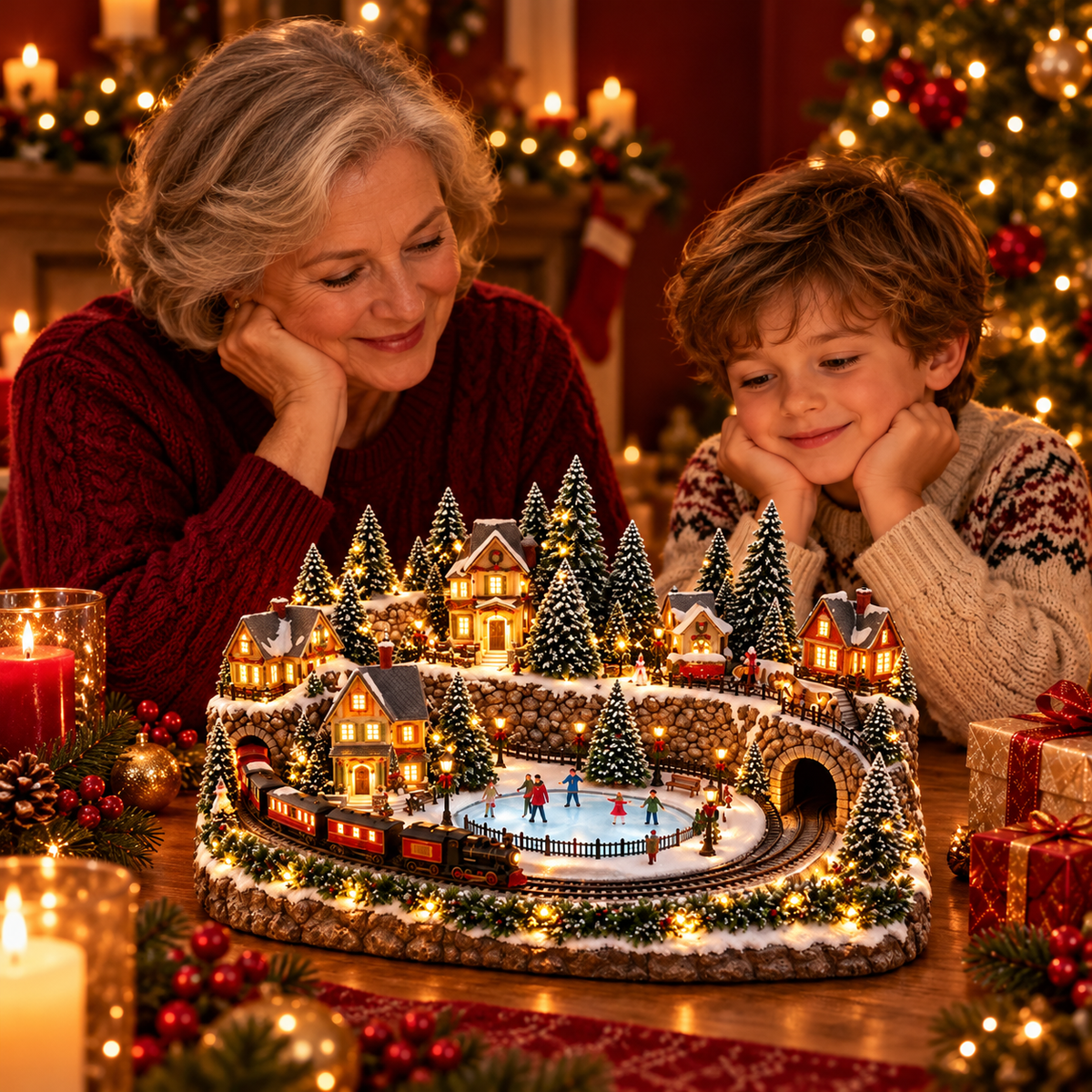 🛤️ Animated Holiday Train & Ice Rink Scene
