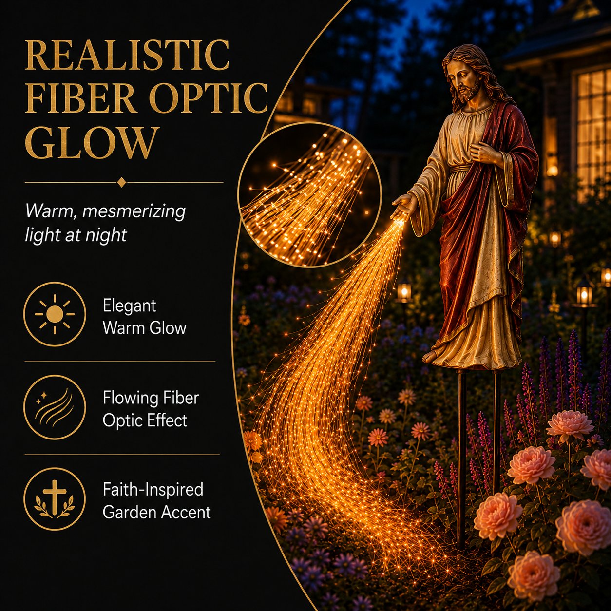 Close detail of the warm flowing fiber optic light effect