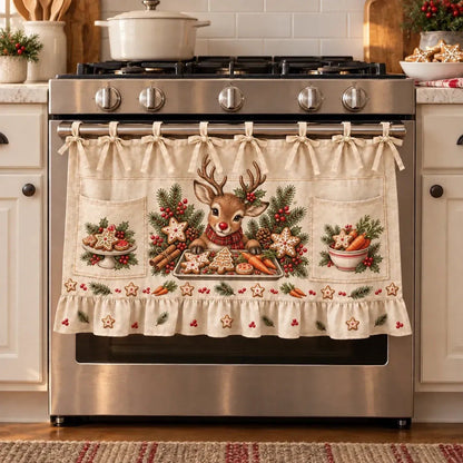 🎄 Christmas Kitchen Tie-On Skirt | Festive Holiday Designs with Pockets & Ruffled Trim