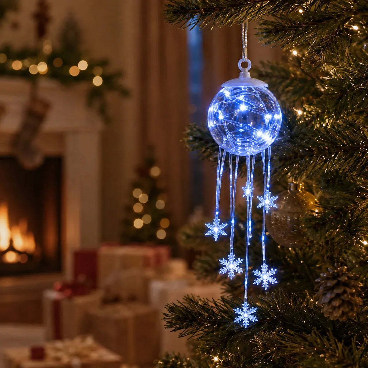 ⏳ Last Day 49% OFF – ❄️ Icy Glow Hanging Ornament™ | Crystal-Style Globe with Cascading Snowflakes & Dreamy Icy Blue LED Glow for Christmas Trees, Windows & Cozy Winter Décor 💎