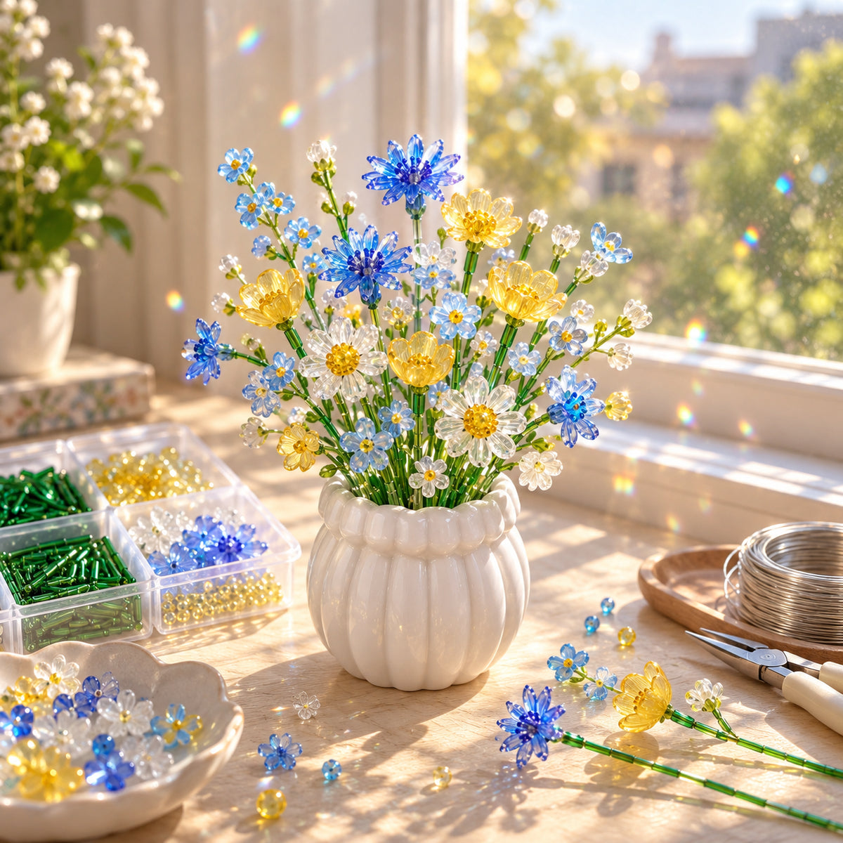 ⏳ Last Day 49% OFF –🌼✨DIY Beaded Wildflower Bouquet Kit – Handmade Crystal Flower Craft Set🌸✨