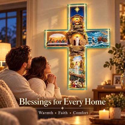 ✨Hot Sale – 49% OFF✝️ His Story Cross – 3D Biblical Wall Cross with 6 Sacred Scenes | Lighted & Classic Options