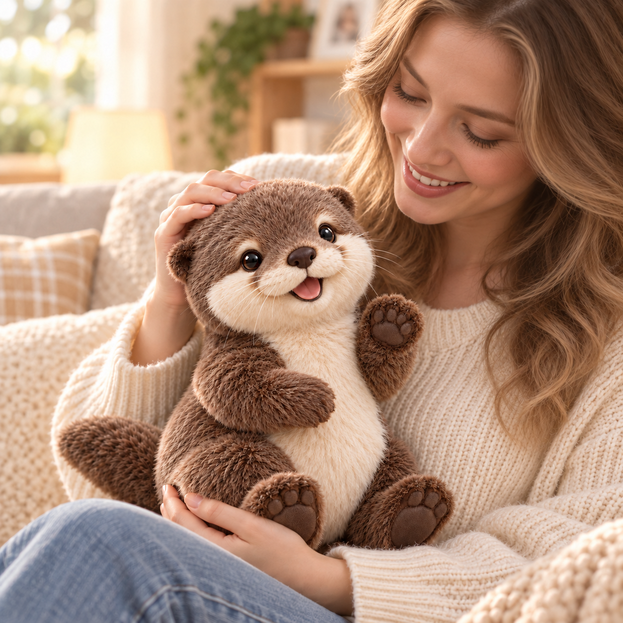 Woman enjoying a quiet moment with Otter Buddy