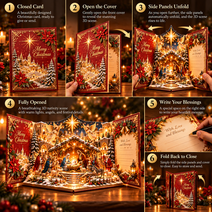 🎄✨ Christmas Miracle™ – 3D Light-Up Musical Nativity Pop-Up Card with Moving Angels