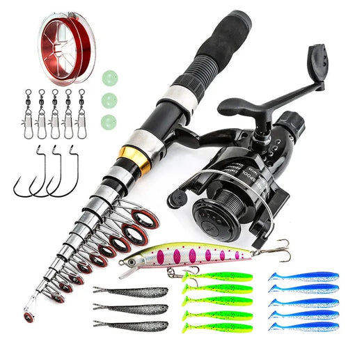 Portable Telescopic Fishing Rod & Reel Kit with Lures and Carry Bag