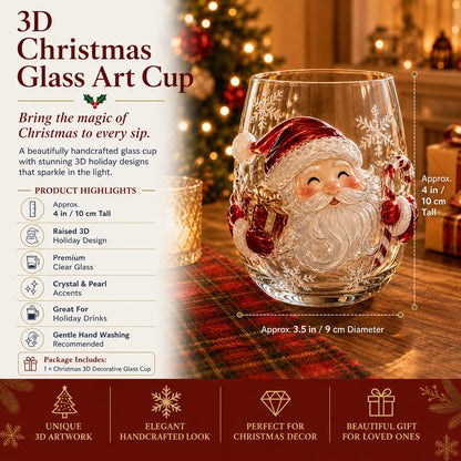 ✨🎅 LAST DAY 49% OFF –🎄 ✨ Magical Christmas 3D Glass Cup | Raised Festive Artwork, Sparkling Details & Holiday Gift Drinkware 🎅💎