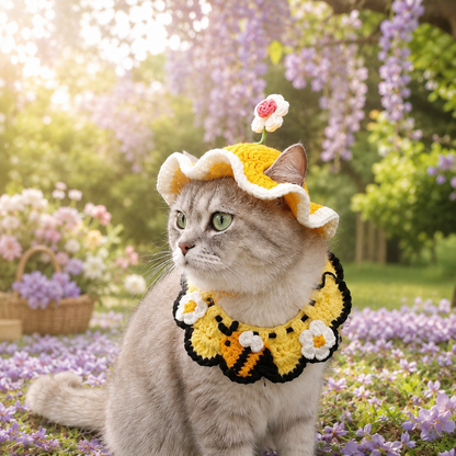Handmade Crochet Pet Hat – Cute Character Bonnet for Cats