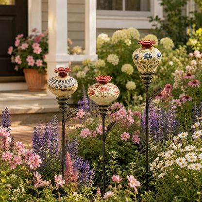 🔥Last Day 49% OFF🌺 Vintage Ceramic Hummingbird Feeder Garden Stake — Handcrafted Floral Bird Feeder Decoration