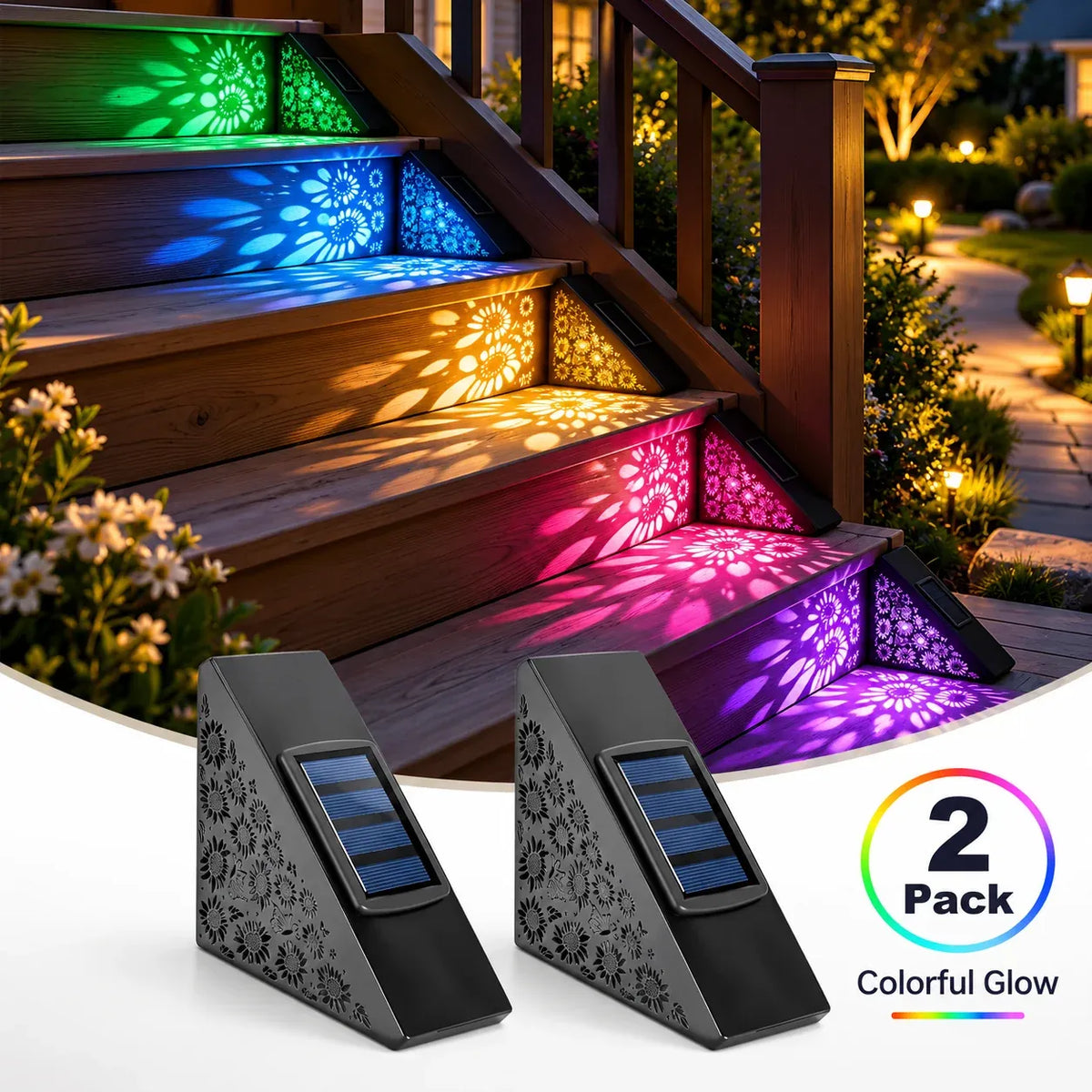 🔥Hot sales✨2-Pack Solar Step Lights | Dusk-to-Dawn Outdoor Lighting with IP65 Weather Resistance & No Wiring 🌙