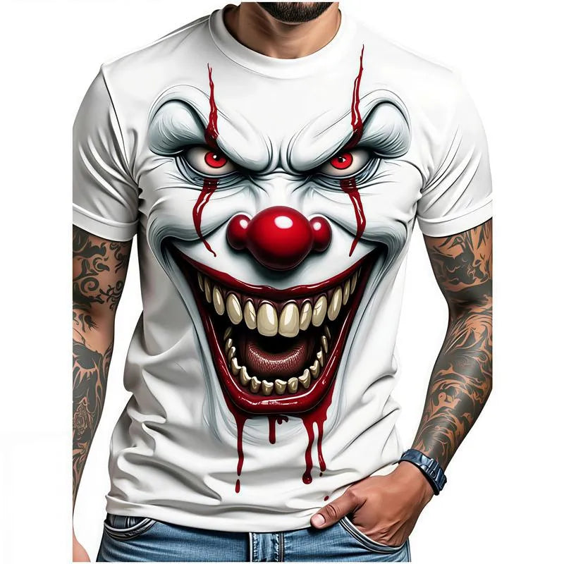 🔥Hot Sale - 50% OFF🔥Men's 3D Horror Clown Graphic T-Shirt, Stylish Halloween Grimace Tee, Casual Short Sleeve for Summer & Outdoor Wear