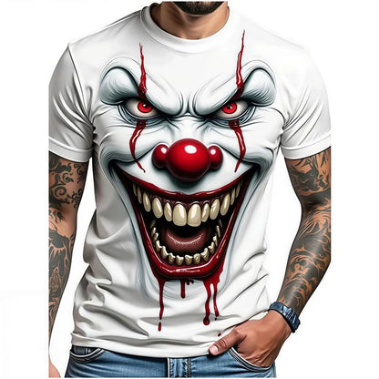 🔥Hot Sale - 50% OFF🔥Men's 3D Horror Clown Graphic T-Shirt, Stylish Halloween Grimace Tee, Casual Short Sleeve for Summer & Outdoor Wear