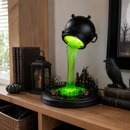 🔥 LAST DAY 49% OFF – 🧙‍♀️ Glowing Witch Cauldron Desk Lamp | Spilling Green Magic Light with Haunted Castle, Pumpkins & Gothic Halloween Vibes 🧪✨