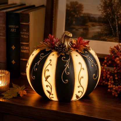 🎉Lighted Black & Ivory Pumpkin Decor with Remote