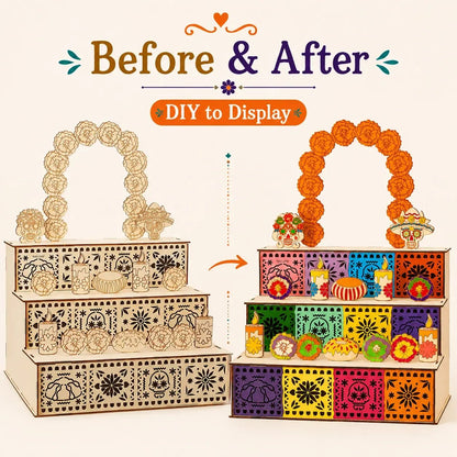 🔥Last day with huge discounts!-✨🌈Mexican Day of the Dead Wooden Altar Display Set 🎃