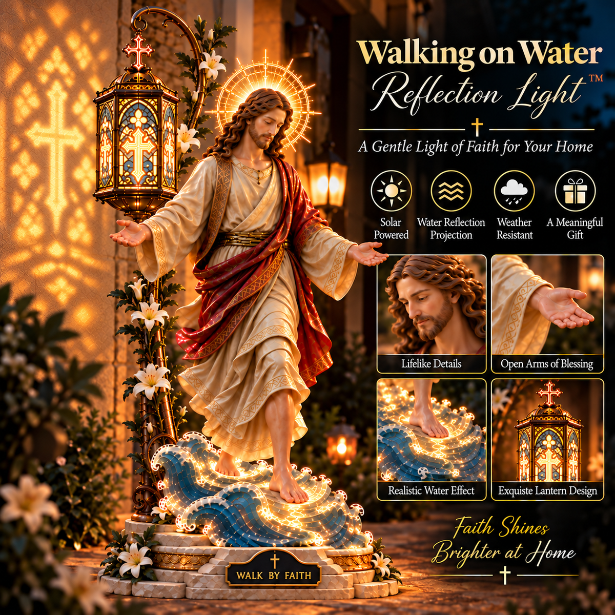 ✨ Walk by Faith™ – Jesus Walking on Water Reflection Light