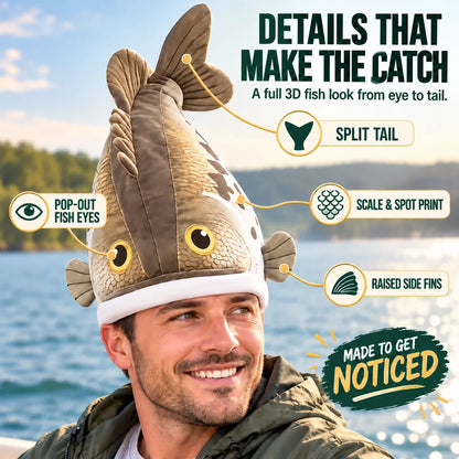 🐟 3D Fish-Shaped Novelty Hat — Funny Fishing Gift for Anglers, Lake Days & Parties