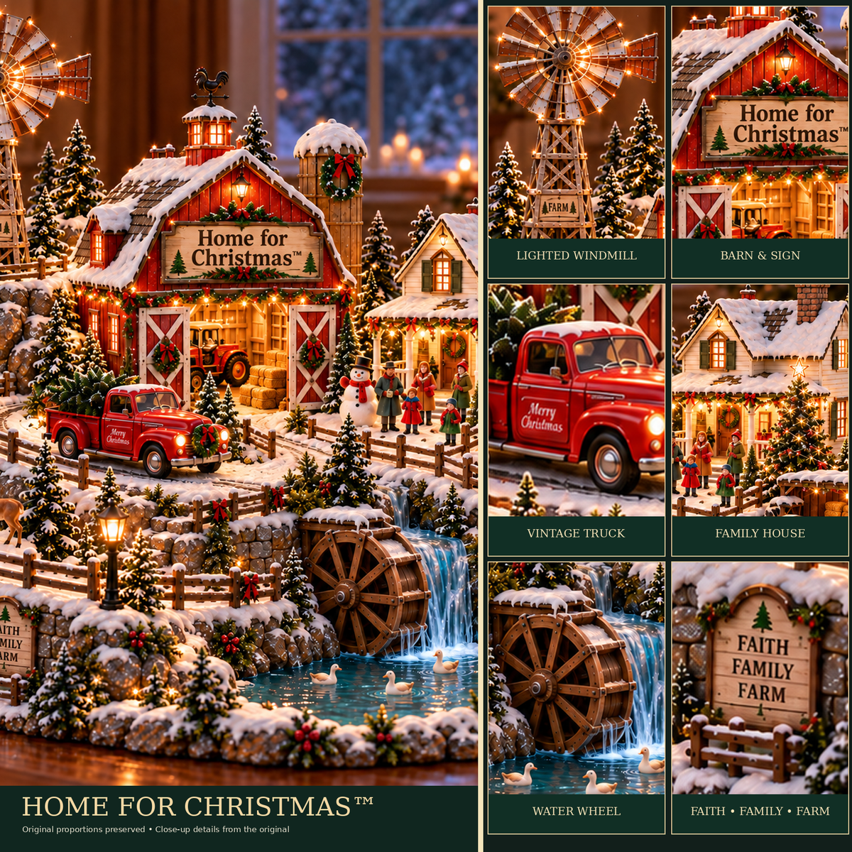 Detailed miniature Christmas farm village closeups