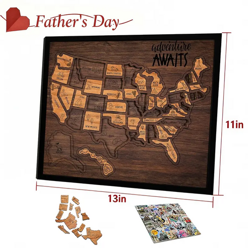 🔥Last Day 50% OFF -🇺🇸 Wooden USA Travel Map Puzzle🧩A Stylish Way to Track Your Journey