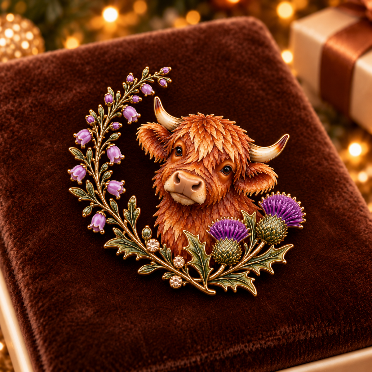 🐮Highland Spirit™ – Scottish Cow & Thistle Heritage Brooch