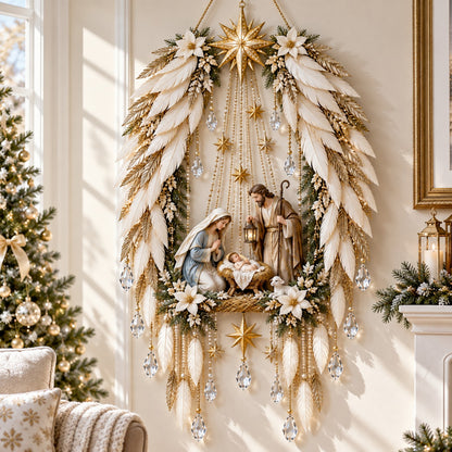 ✨ Heavenly Angel Wings Nativity Light™ – Bethlehem Star & Holy Family Christmas Wall Decor