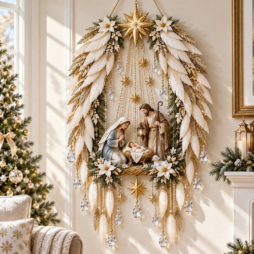 ✨ Heavenly Angel Wings Nativity Light™ – Bethlehem Star & Holy Family Christmas Wall Decor