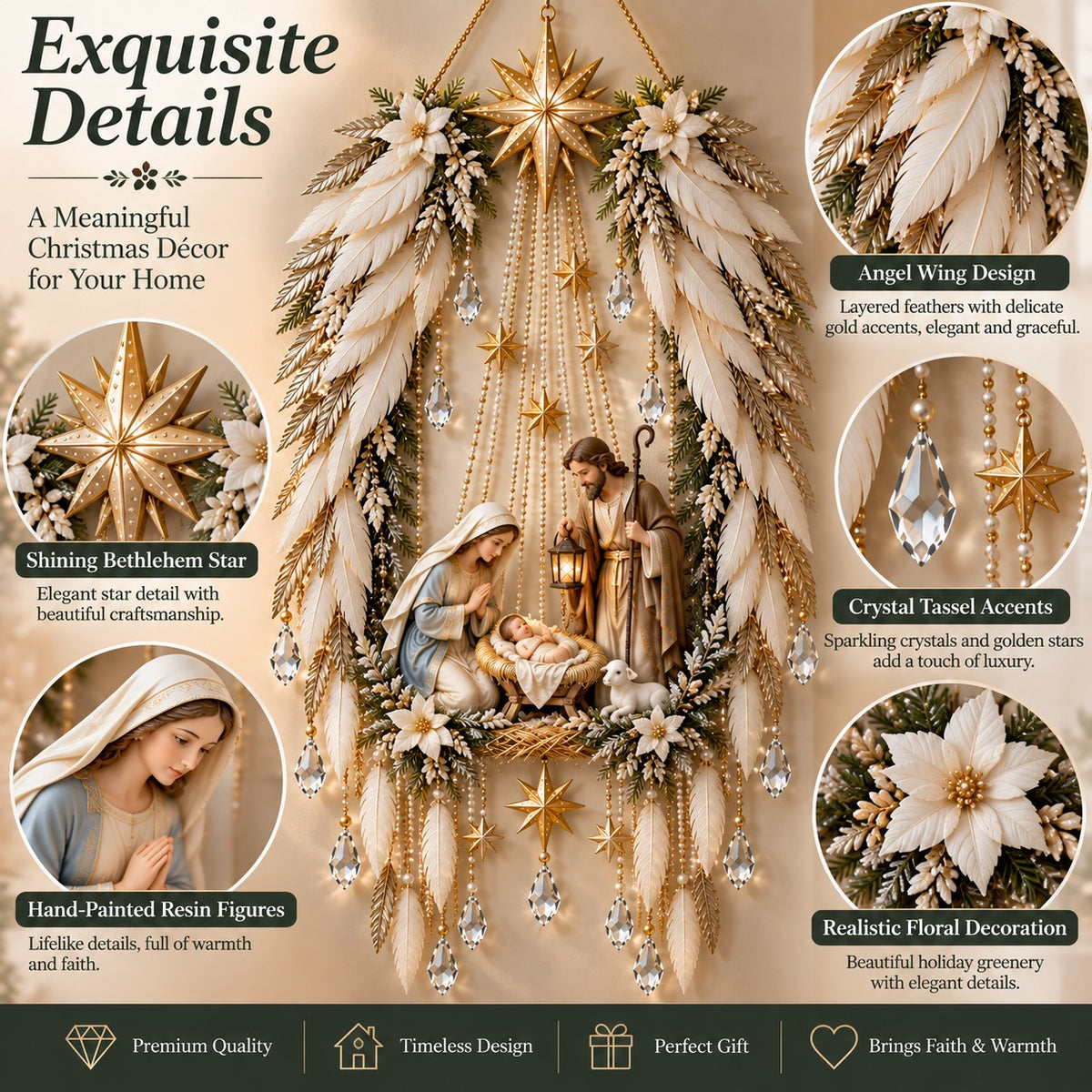 ✨ Heavenly Angel Wings Nativity Light™ – Bethlehem Star & Holy Family Christmas Wall Decor
