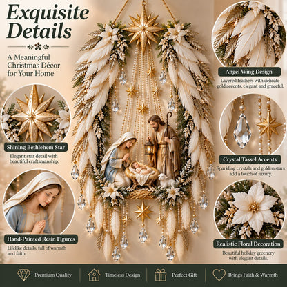 ✨ Heavenly Angel Wings Nativity Light™ – Bethlehem Star & Holy Family Christmas Wall Decor