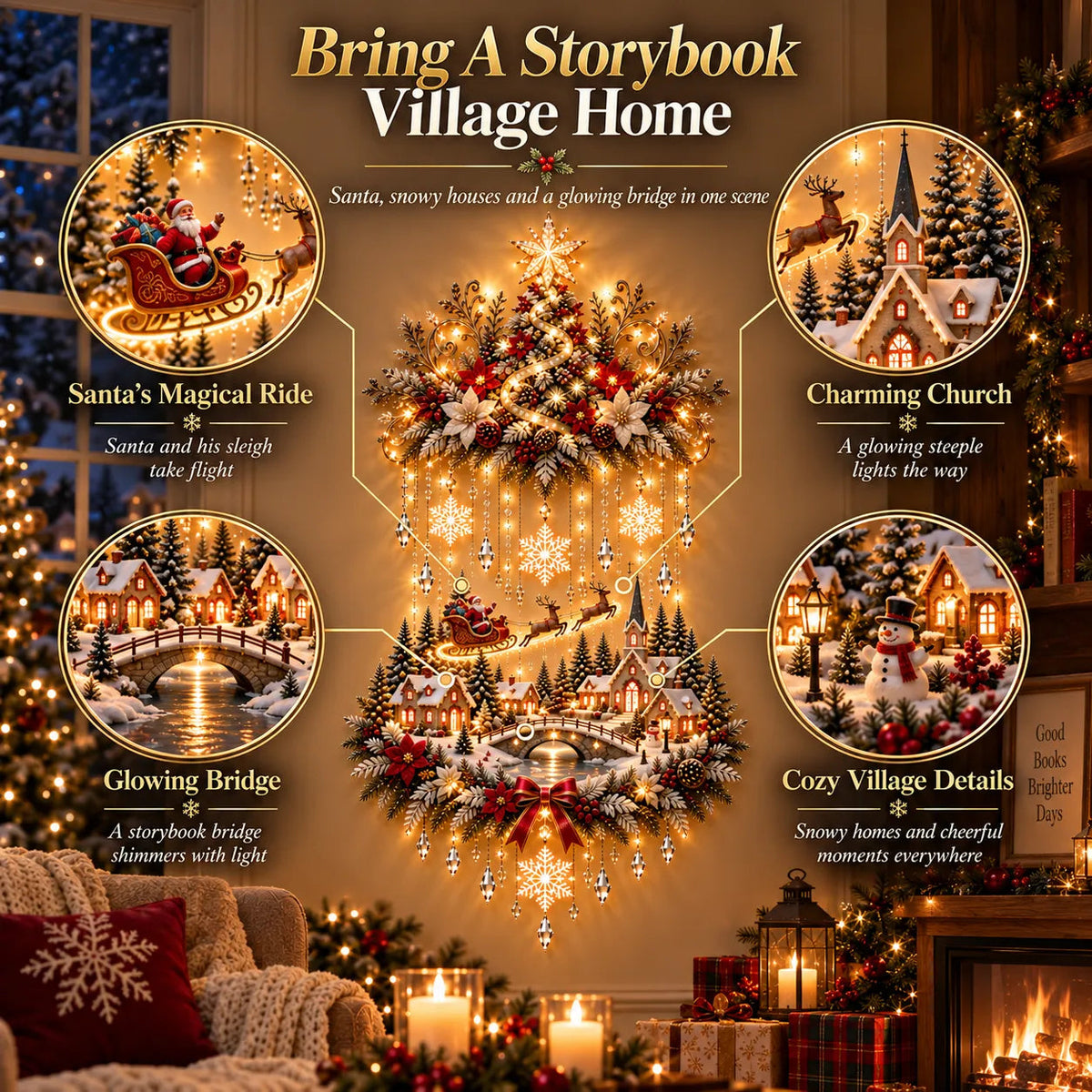 🎄 Christmas Hot Sale – 50% OFF ✨ Christmas Village Cascade Wall Light™ – A Glowing Holiday Story for Your Wall