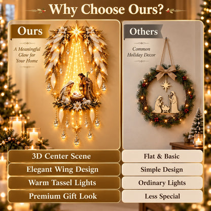 ✨ Heavenly Angel Wings Nativity Light™ – Bethlehem Star & Holy Family Christmas Wall Decor