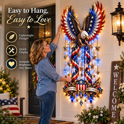 🦅 American Glory Cascade™ – Illuminated Eagle & Stars Patriotic Wall Decor