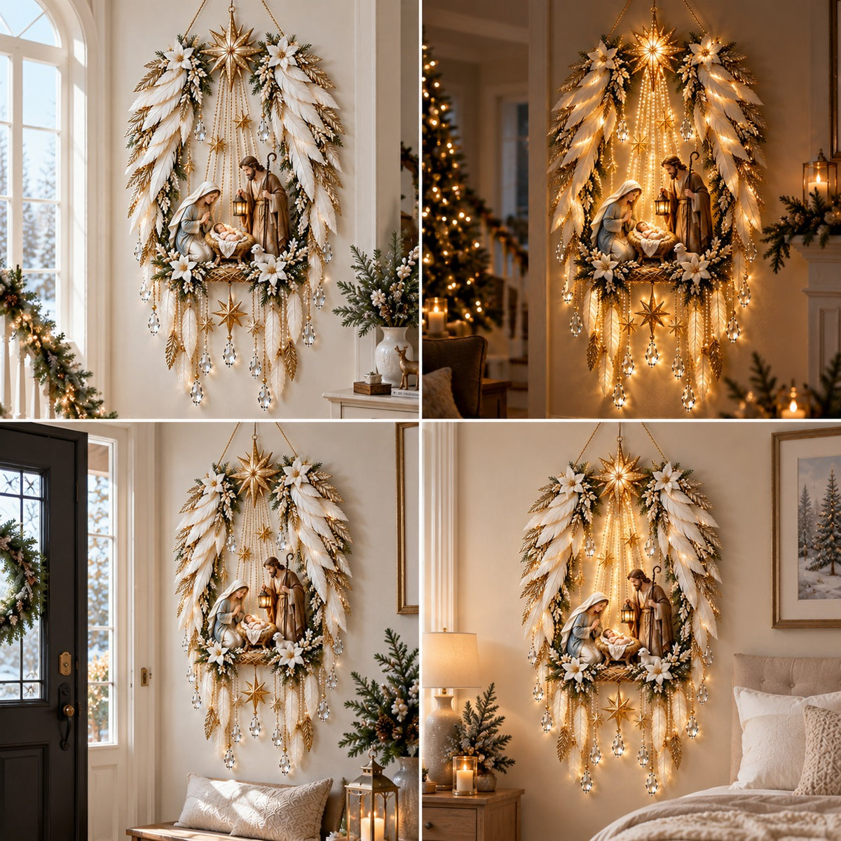 ✨ Heavenly Angel Wings Nativity Light™ – Bethlehem Star & Holy Family Christmas Wall Decor