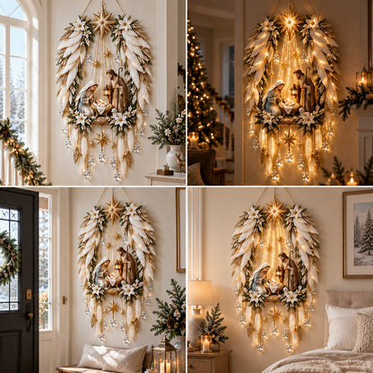 ✨ Heavenly Angel Wings Nativity Light™ – Bethlehem Star & Holy Family Christmas Wall Decor