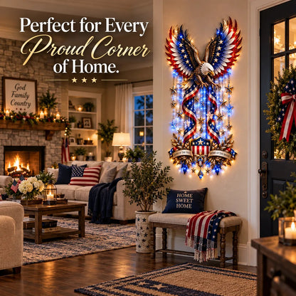 🦅 American Glory Cascade™ – Illuminated Eagle & Stars Patriotic Wall Decor