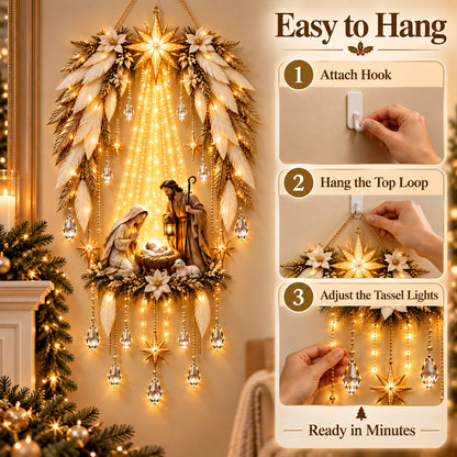 ✨ Heavenly Angel Wings Nativity Light™ – Bethlehem Star & Holy Family Christmas Wall Decor